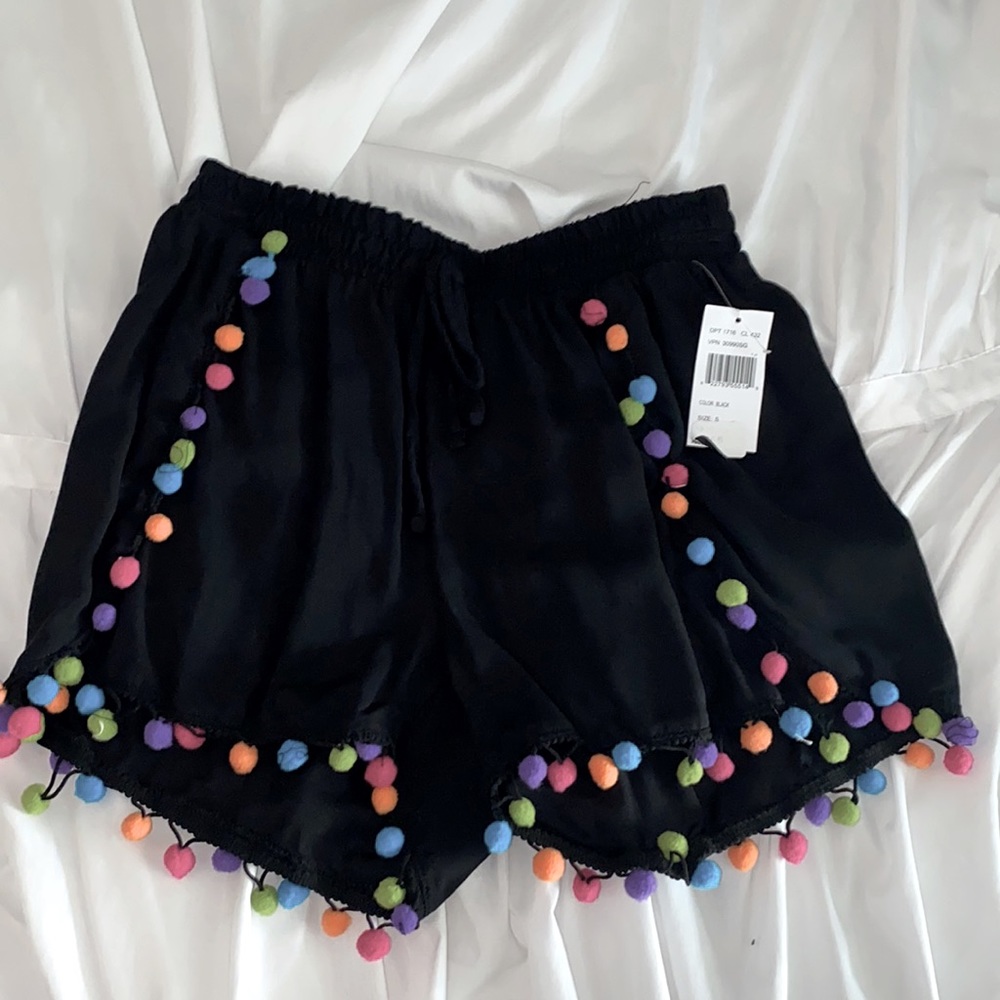 Black Shorts with Pom Pom Detail